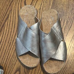 Kork-Ease Metallic Silver Crisscross Slide Mules